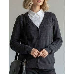 LOFT Charcoal Openwork Yoke Cardigan Sweater